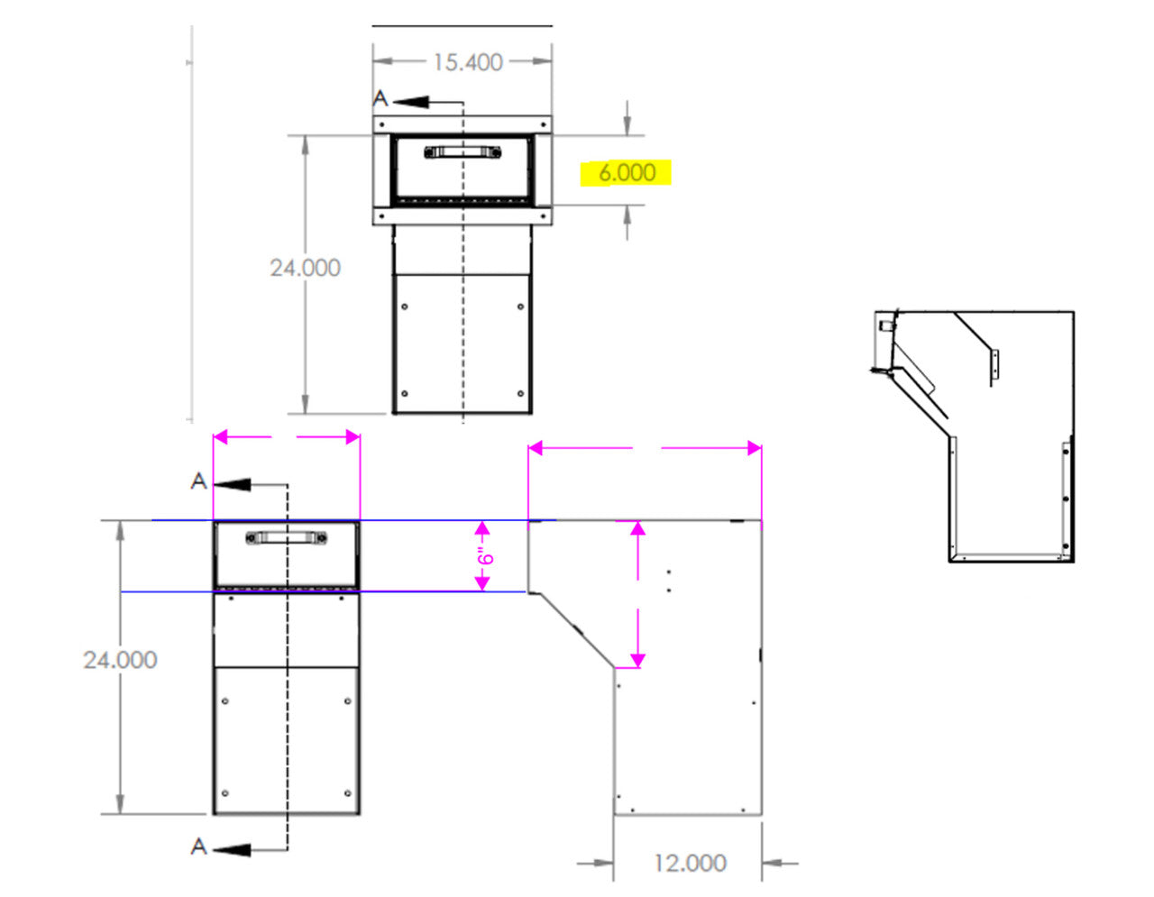 Dimensions Through the Wall Deposit Drop Box with Hopper Drop Door PVND241212