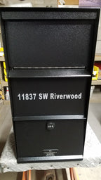 Locking Mailbox with Hopper Door shown with vinyl lettering option