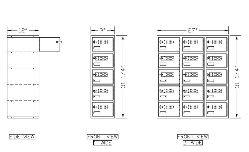  5 Compartment Locker Dimensions
