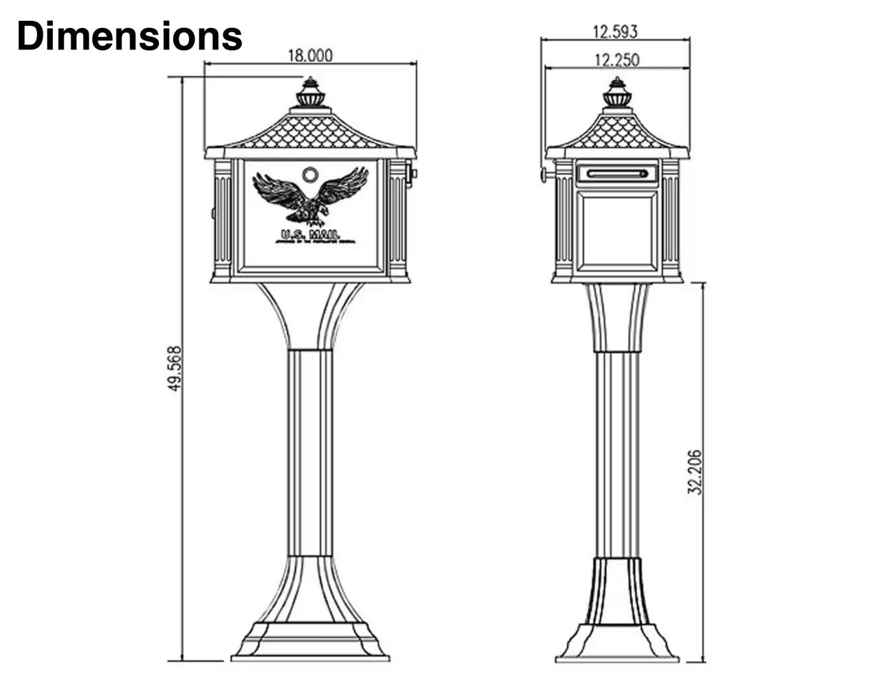 Victorian Locking Mailbox  Dimensions