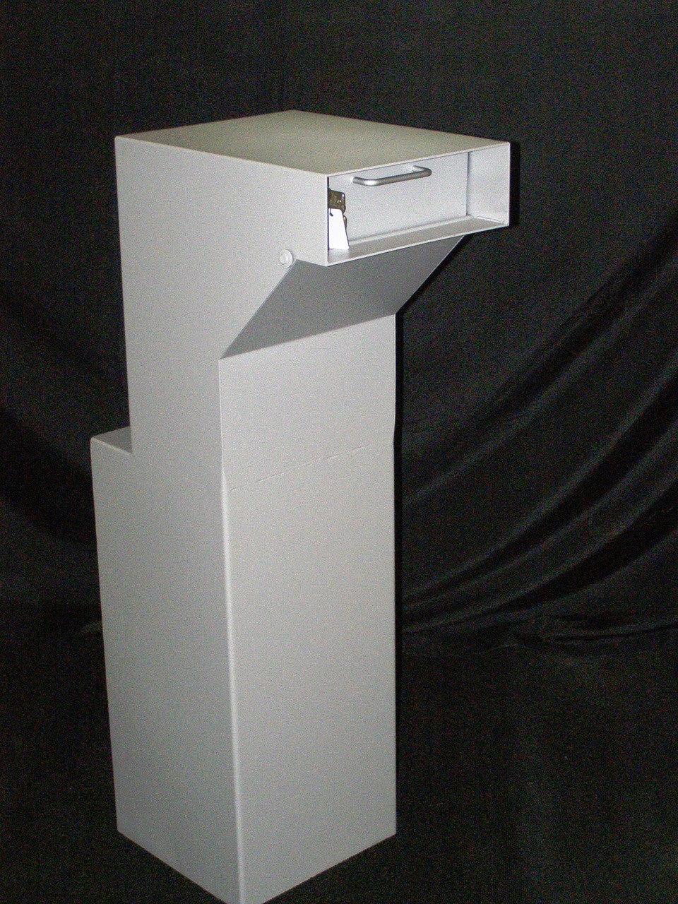 Floor Mounted High Security Through the Wall Custom Deposit Drop Box with Hopper Drop Door black back ground