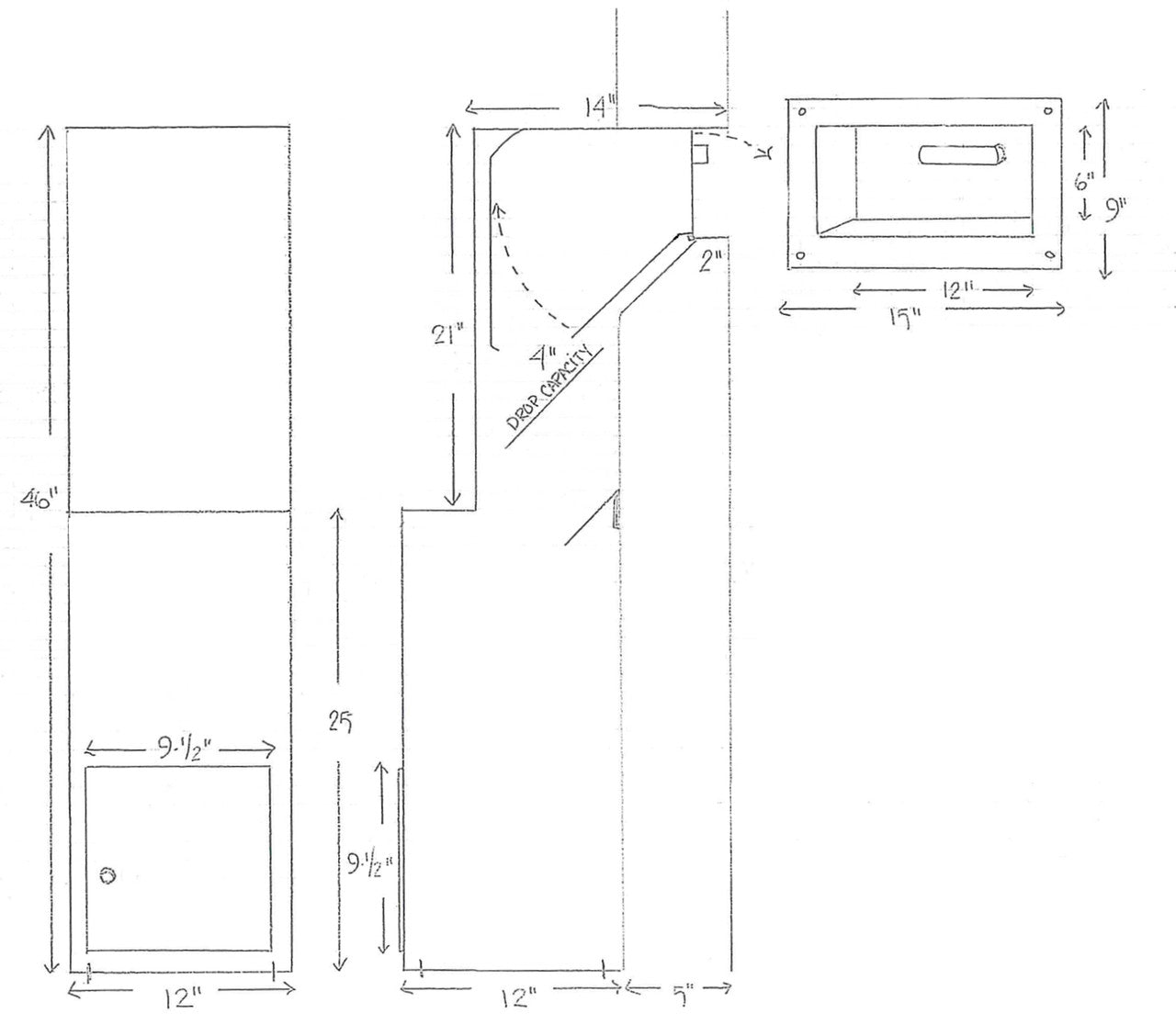Floor Mounted High Security Through the Wall Custom Deposit Drop Box with Hopper Drop Door Diagram