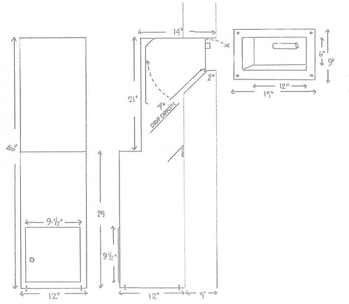 Floor Mounted High Security Through the Wall Custom Deposit Drop Box with Hopper Drop Door Diagram