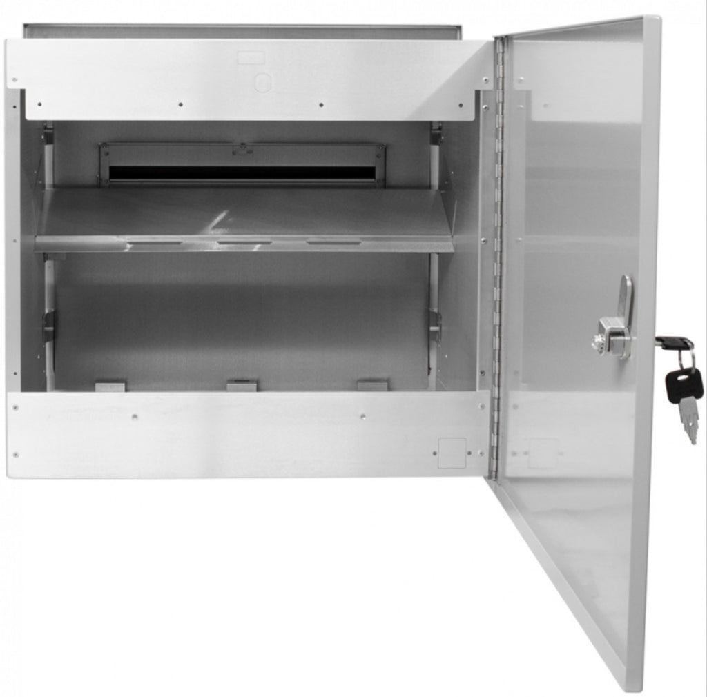 Through the Wall Stainless Steel Payment Drop Box with access door open 