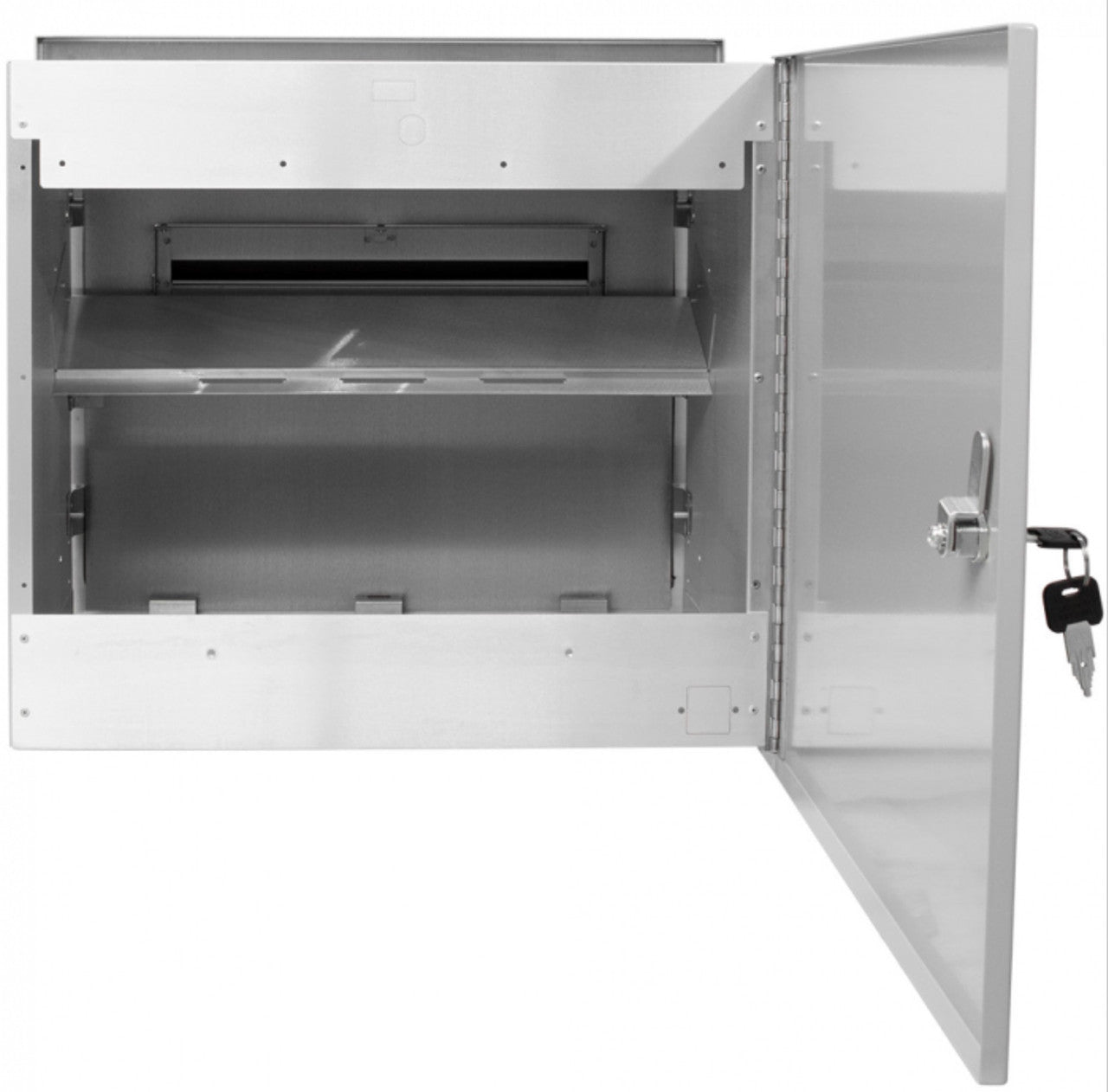 Through the Wall Stainless Steel Payment Drop Box with access door open 