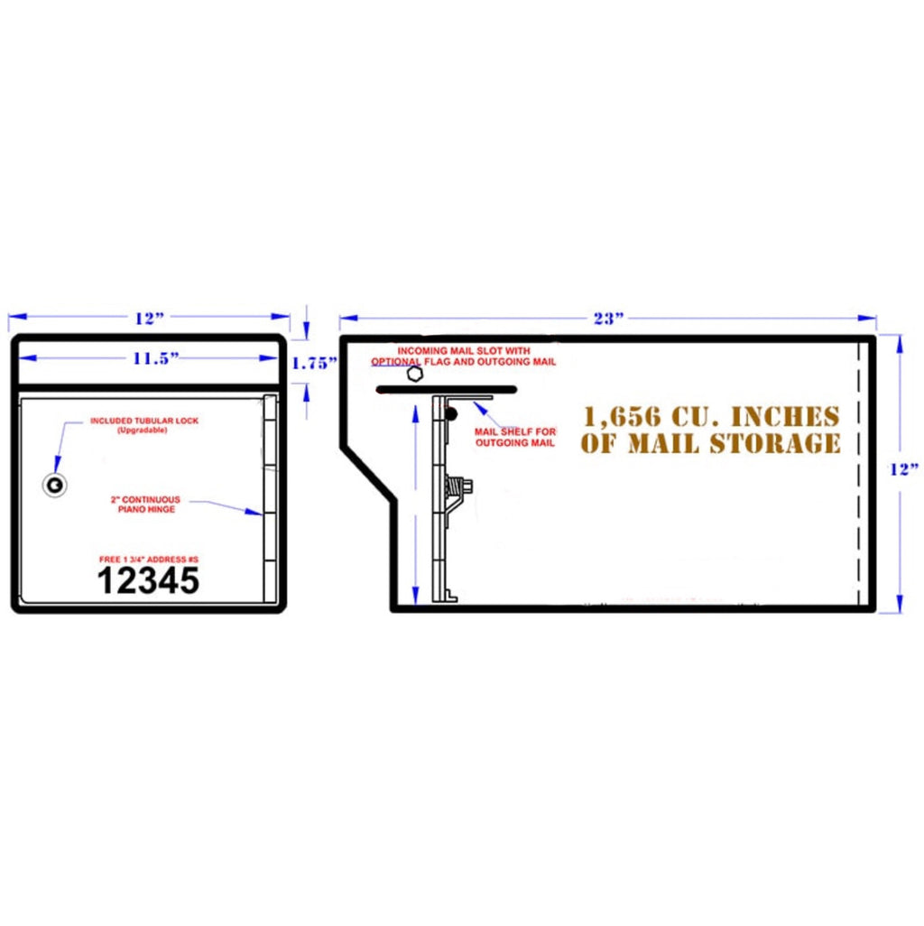 Large Rural Locking Mailbox 3 Gauge Steel Dimensions