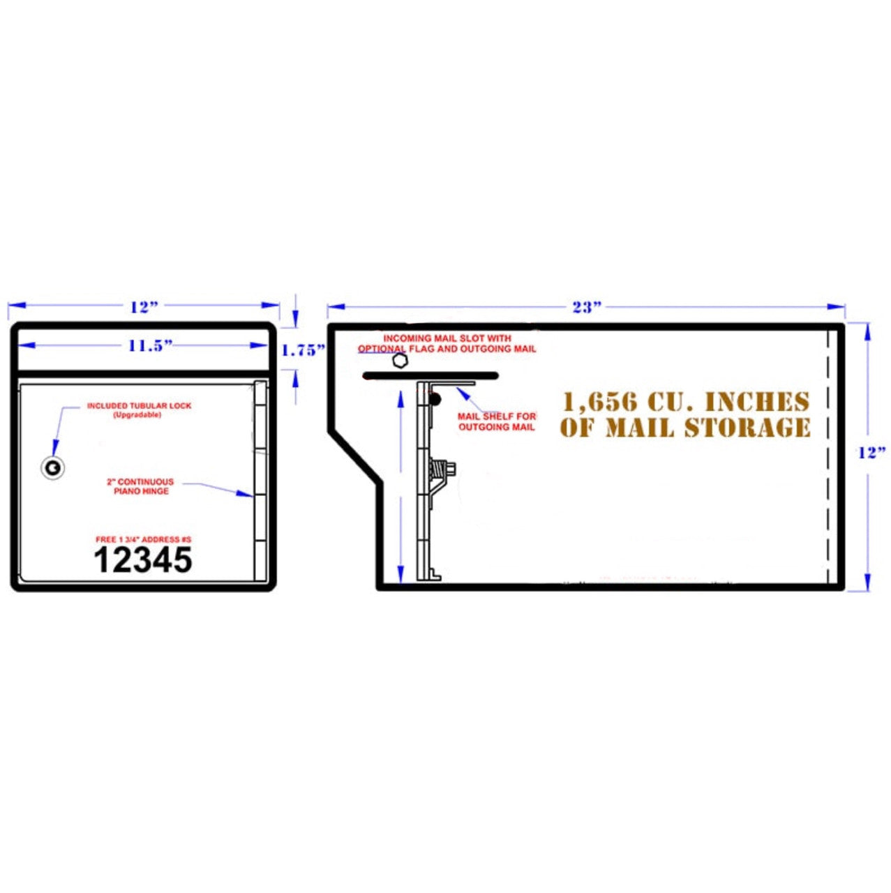 Large Rural Locking Mailbox 3 Gauge Steel Dimensions