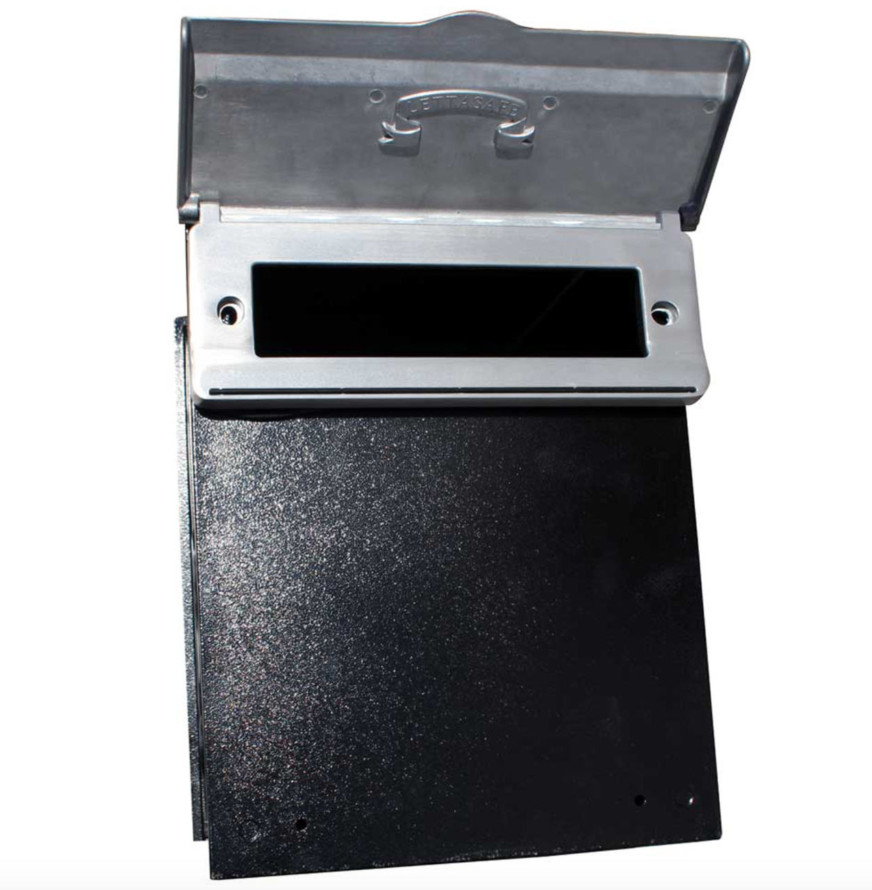 Through Wall Mail Drop Slot with Optional Receptacle opened
