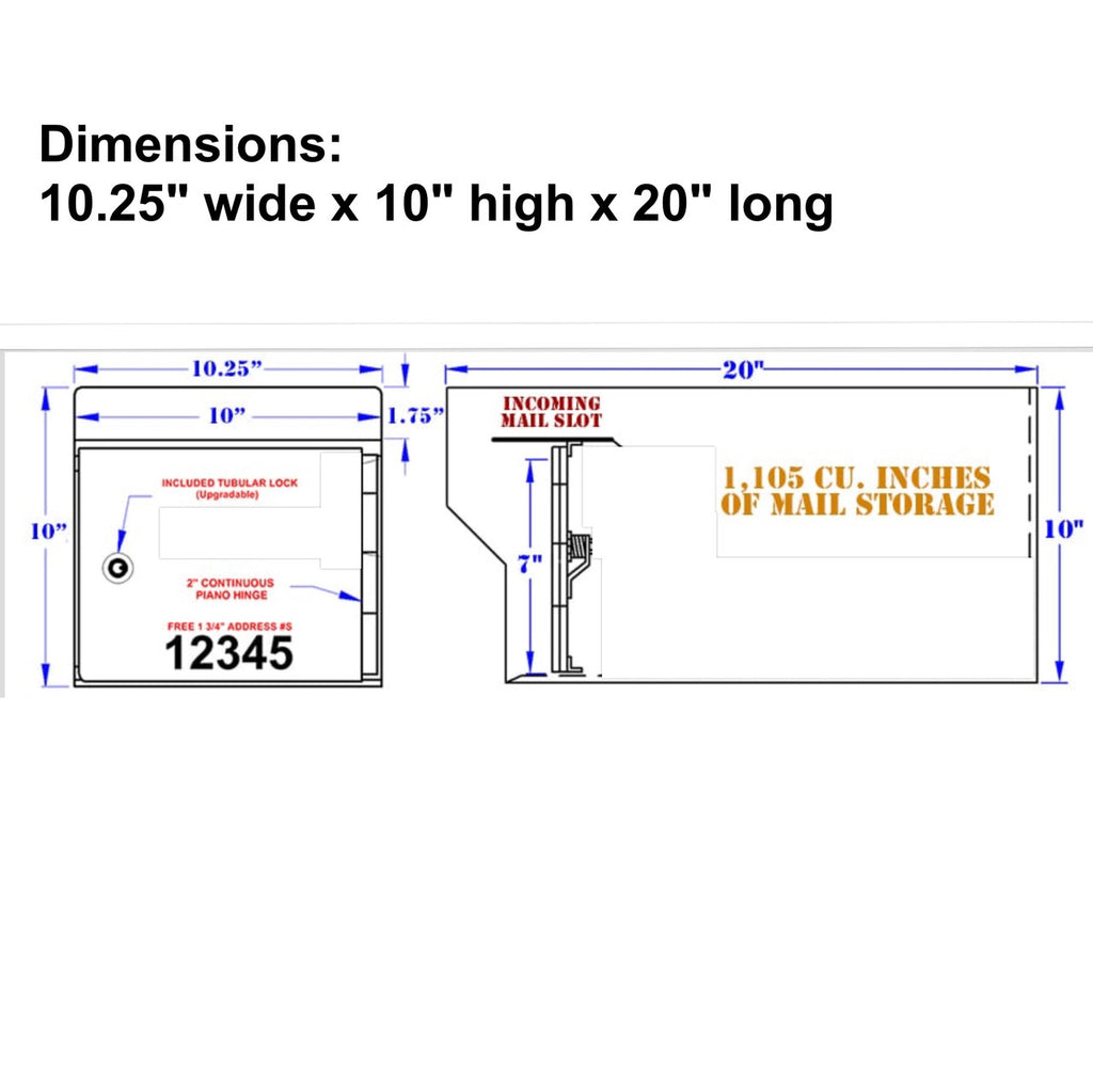 Rural Locking Mailbox Heavy Duty 1/8 Inch Steel  dimensions
