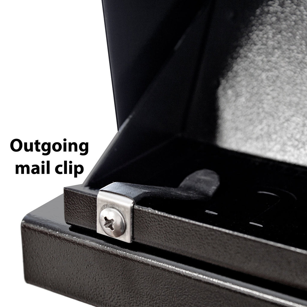 Rear access mailbox mail clip for outgoing mail