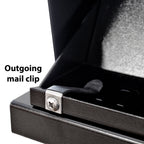 Rear access mailbox mail clip for outgoing mail