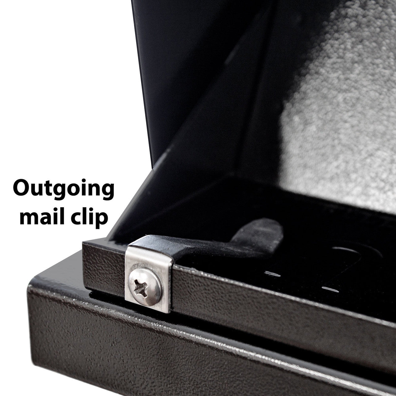 Rear access mailbox mail clip for outgoing mail
