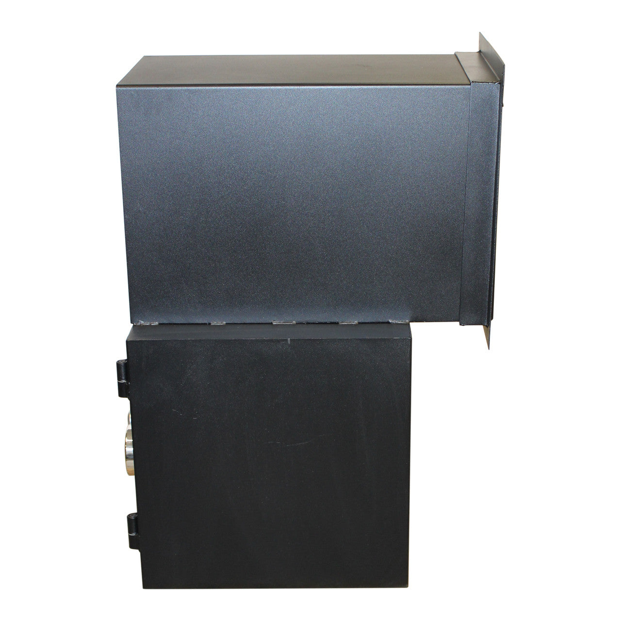 side view top extended Through the Wall Drop Safe with hopper style drop door