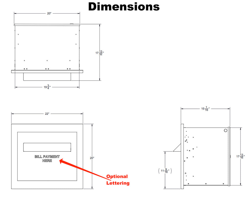 Through the Wall Stainless Steel Payment Dimensions