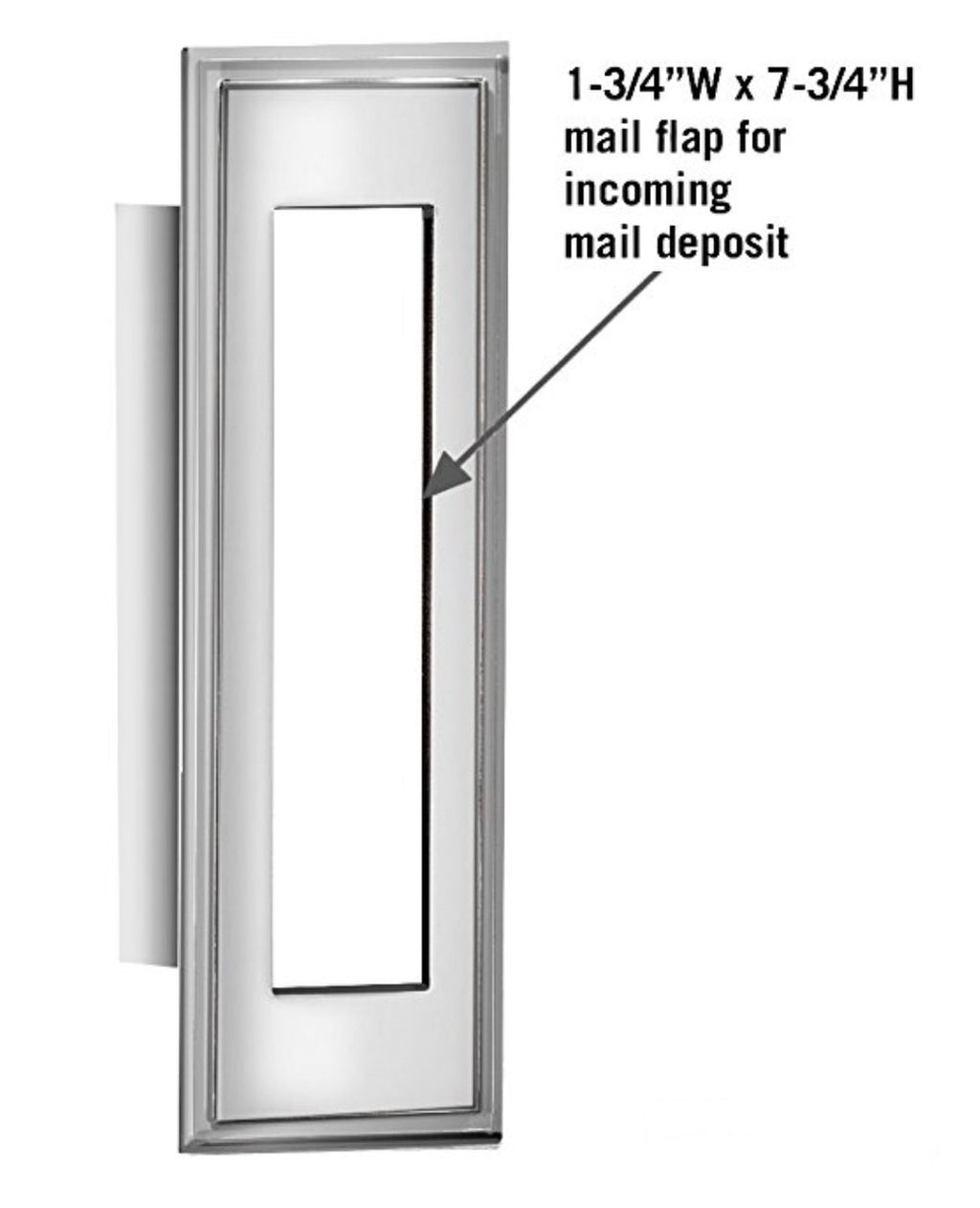 Chrome Vertical Door Mail Slot with dimensions