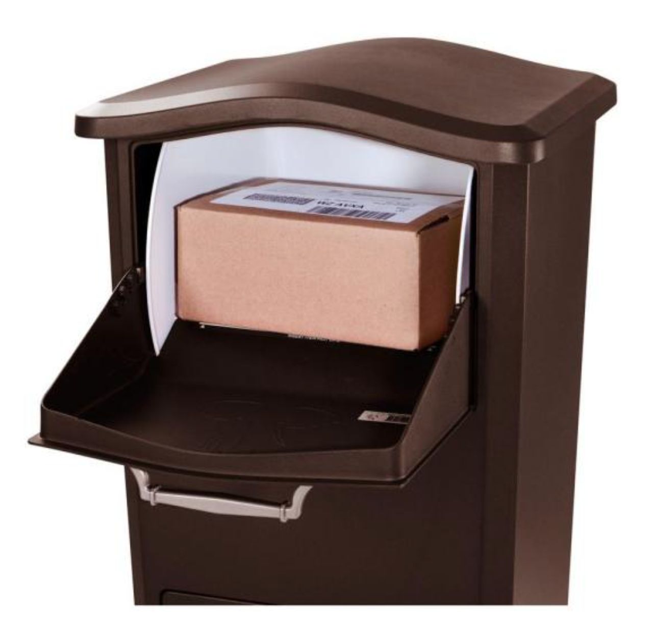 Large Parcel Drop Box for Packages and Large Envelopes  Top drop door open with package inside