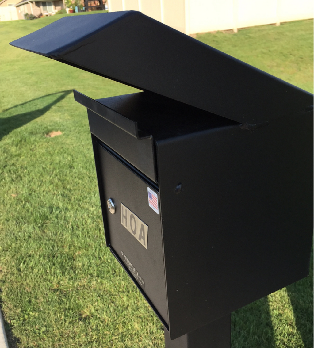 Large Outdoor Secure Payment Locking Drop Box shown mounted on a post