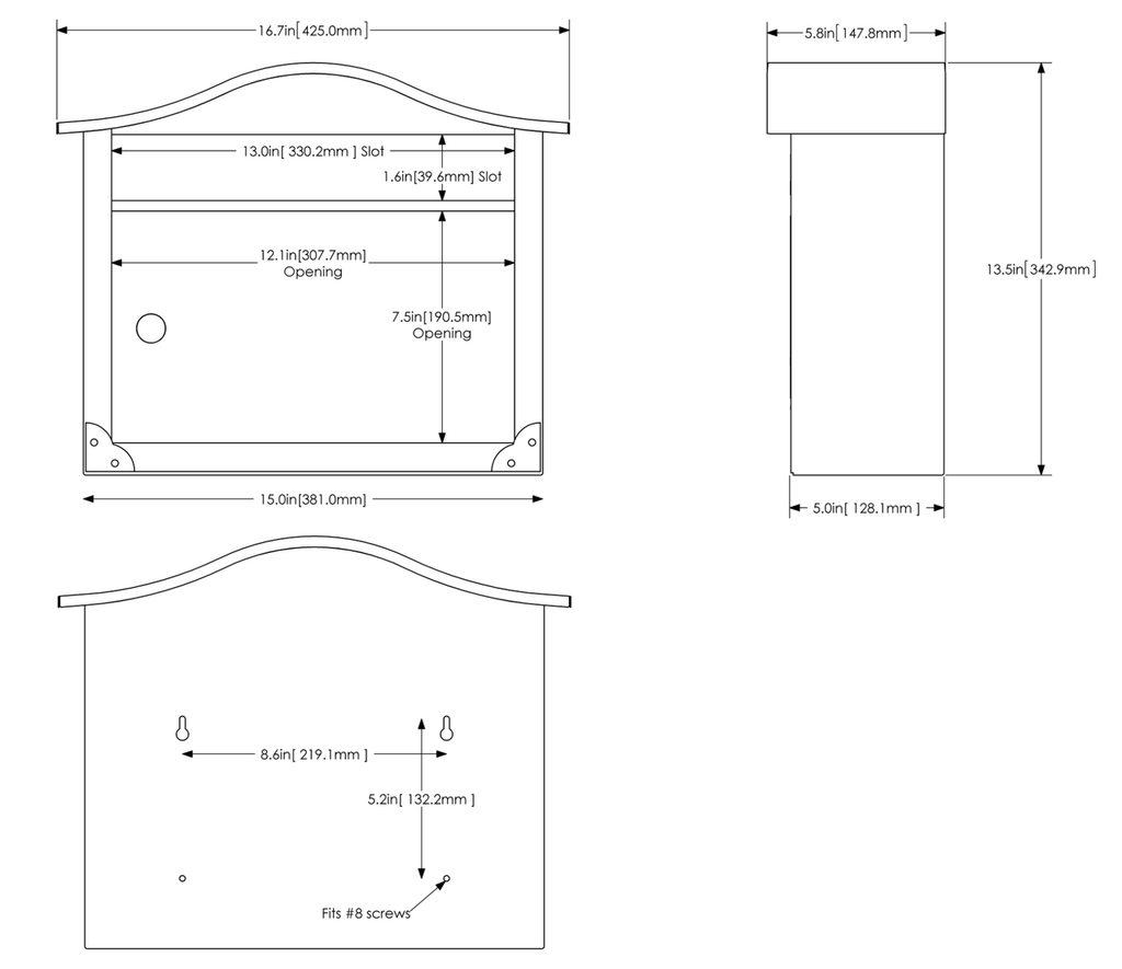 Locking Wall Mount Mailbox dimensions