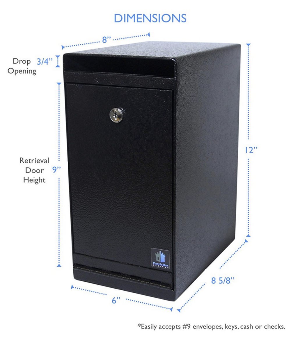 Heavy Duty Locking Payment Drop Box showing dimensions