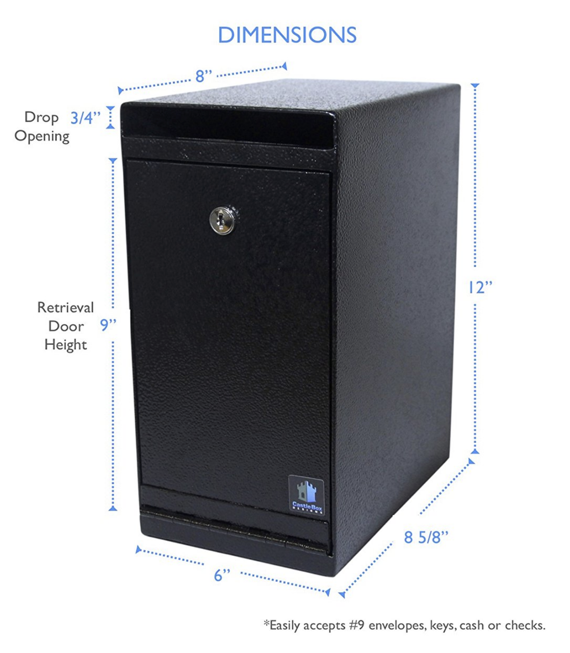 Heavy Duty Locking Payment Drop Box showing dimensions