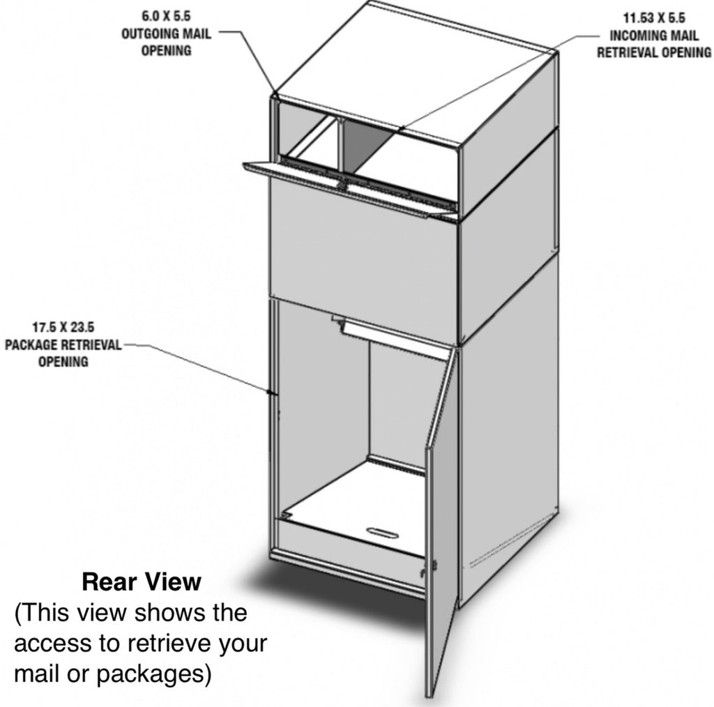 Extra Large Mailbox for Packages with Separate US Mail Receptacle shown with details