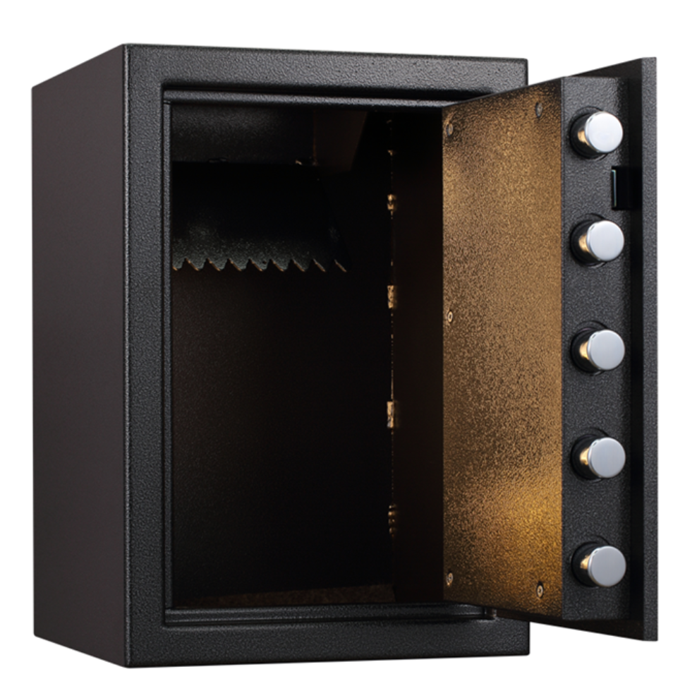 Envelope Drop Through Wall with Electronic Keypad Access safe door full open