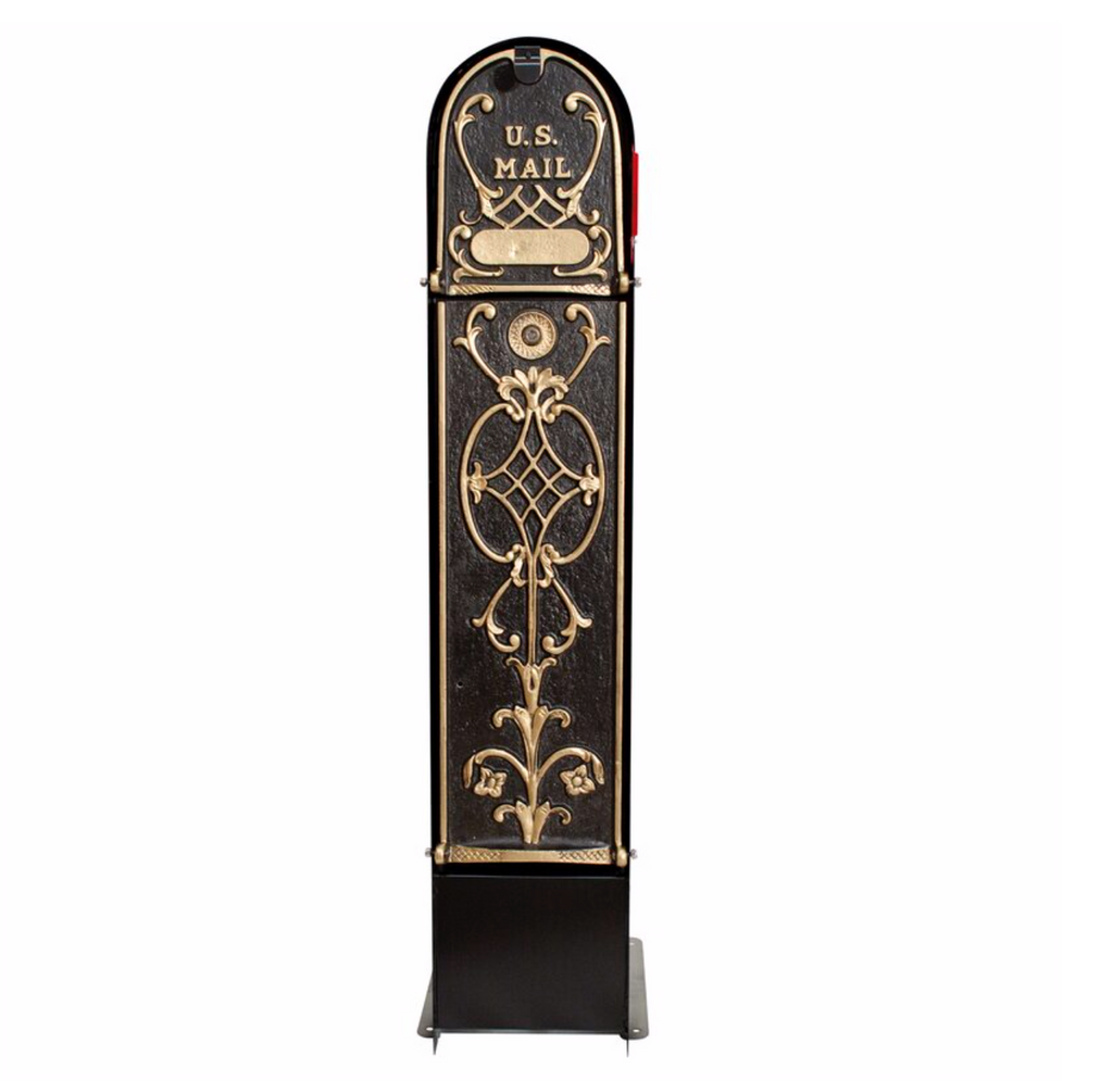 Decorative Locking Package Mailbox with gold color decorative design