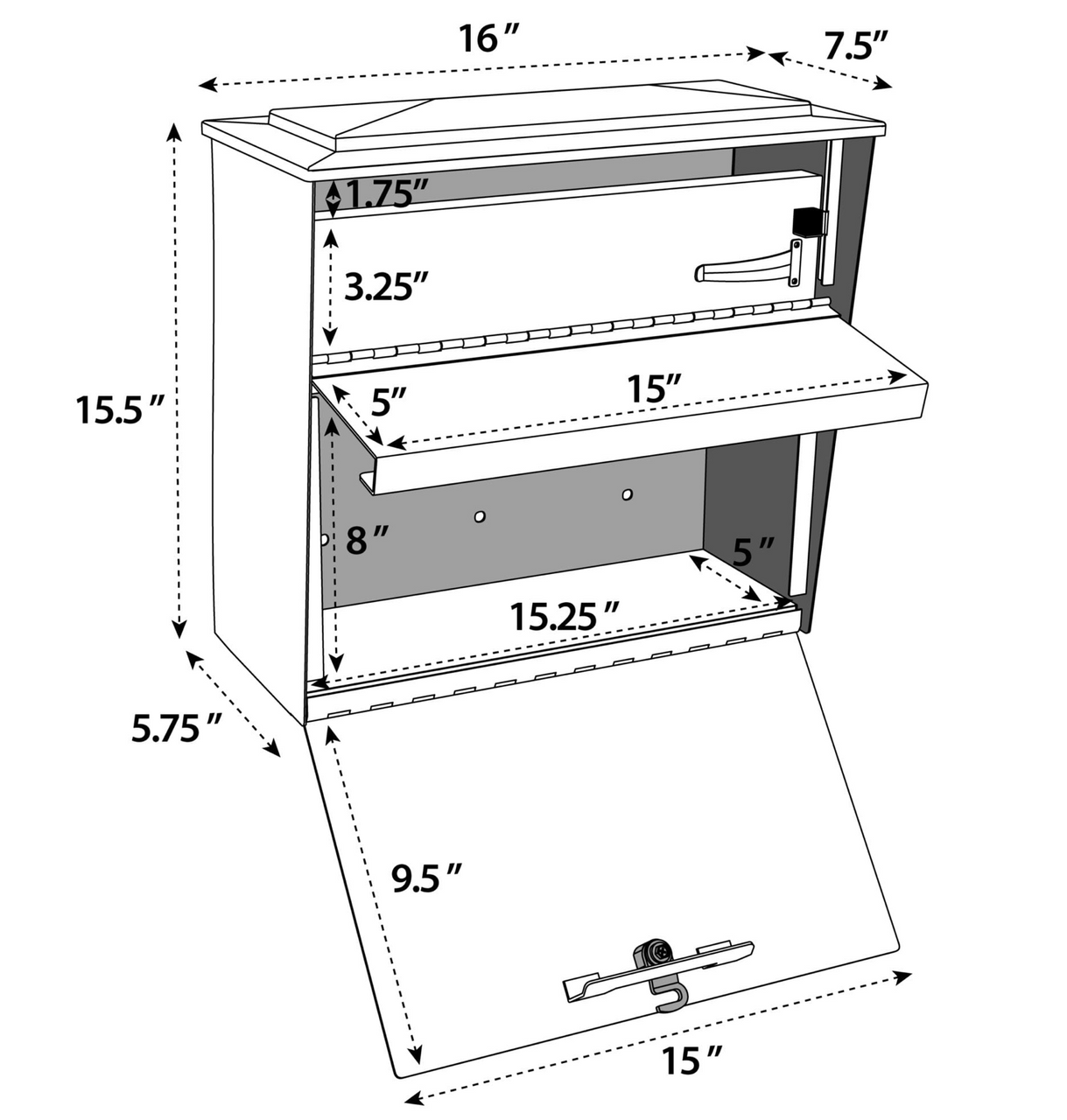 Wall Mounted Locking Mailbox dimensions