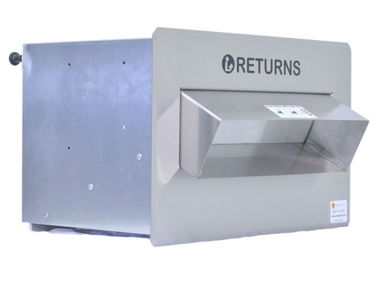 Large Through the Wall Stainless Steel Outdoor Book Drop angled side view