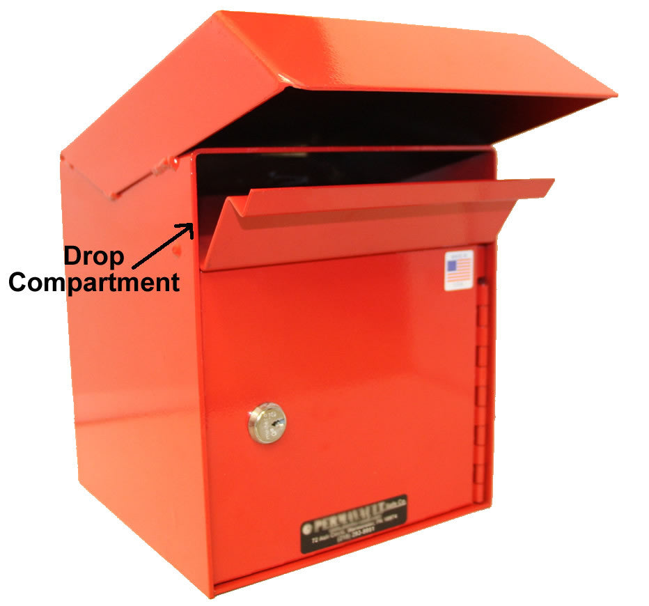 Outdoor Secure Payment Locking Drop Box shown with drop door open