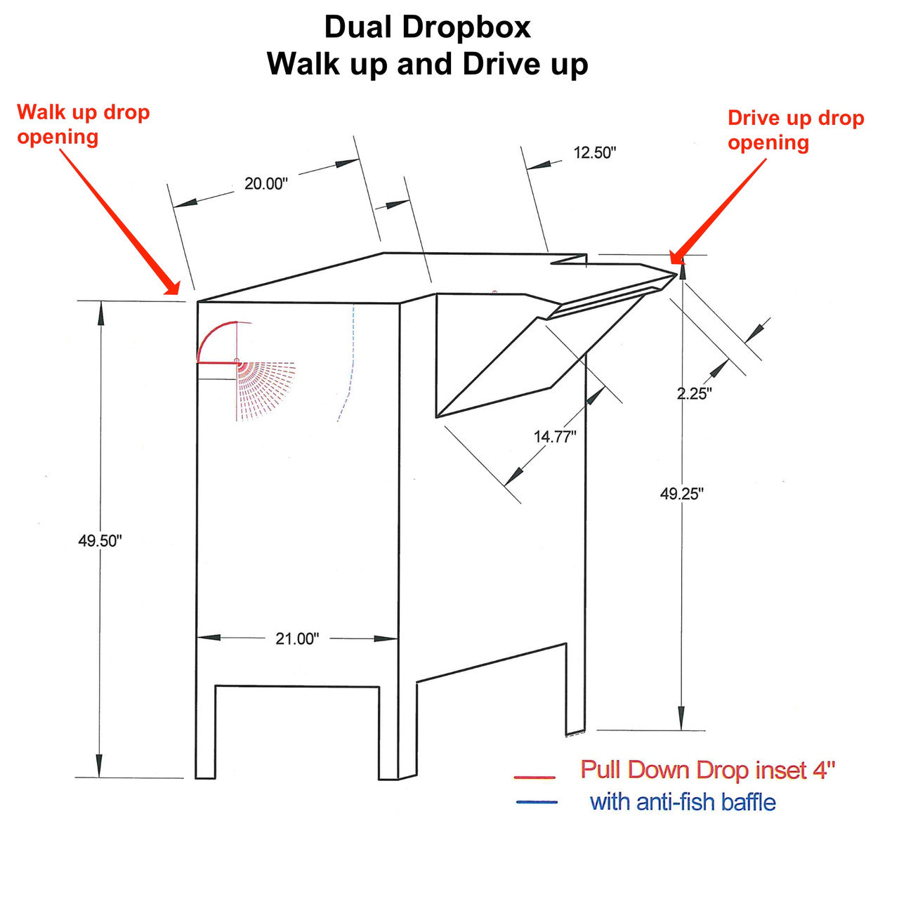 Dual Drop Free Standing Payment Dropbox Drive up and Walk up  Dimensions 