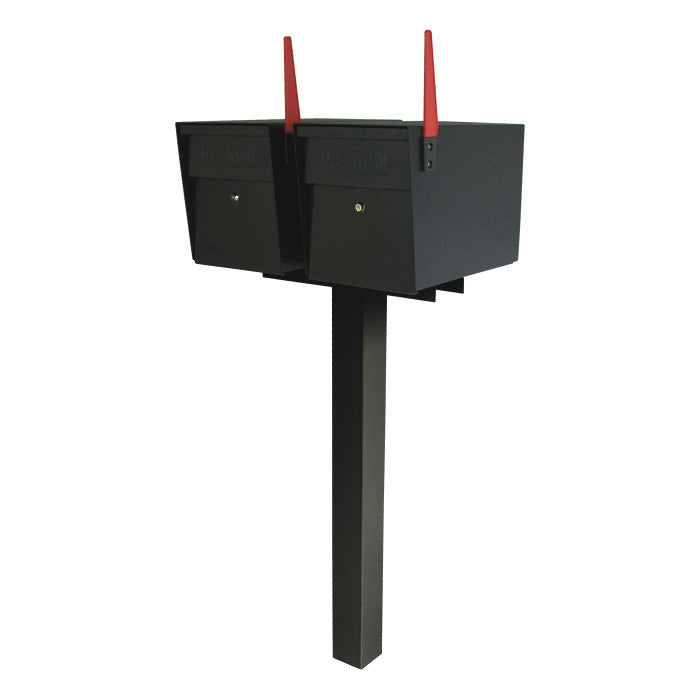 Two Locking Mailboxes with Spreader Bar and Post