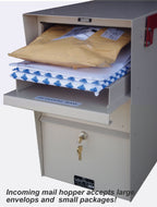 Locking Mailbox with Hopper Door Shown with Items being Deposited