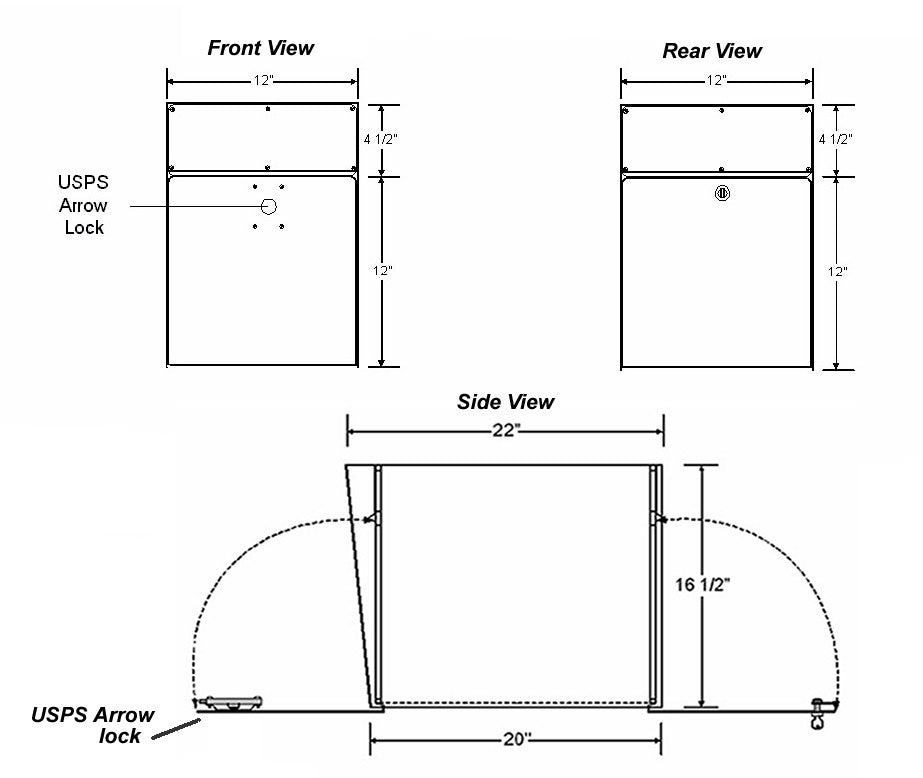 Arrow Lockset USPS Mailbox For Mail Dimensions