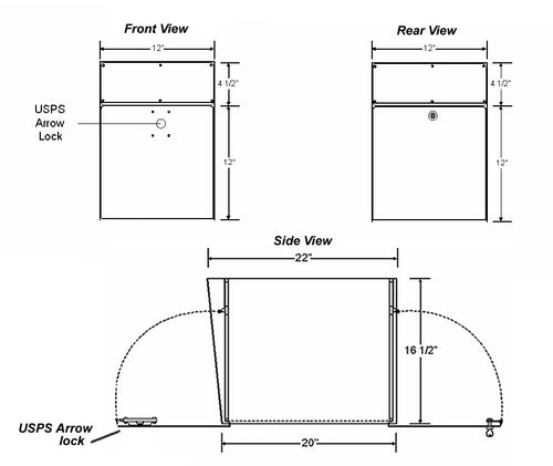 Arrow Lockset USPS Mailbox For Mail Dimensions