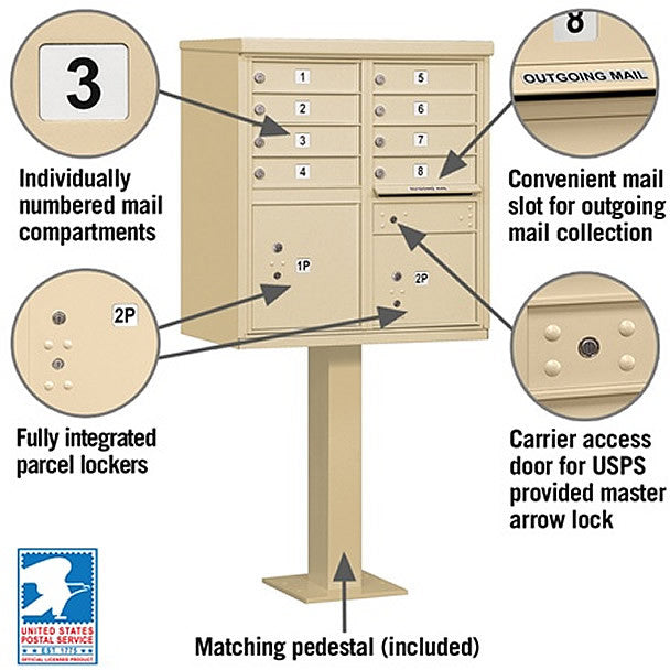 Cluster Mailbox 8 Unit USPS Approved CBU - with Pedestal