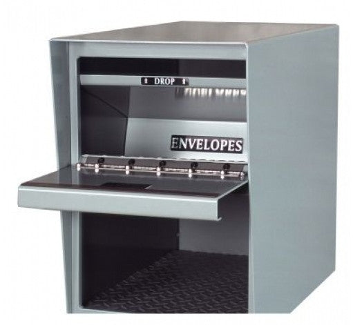 Locking Secure Payment Drop Box Shown With Drop Opening And Envelope Tray Left Exposed