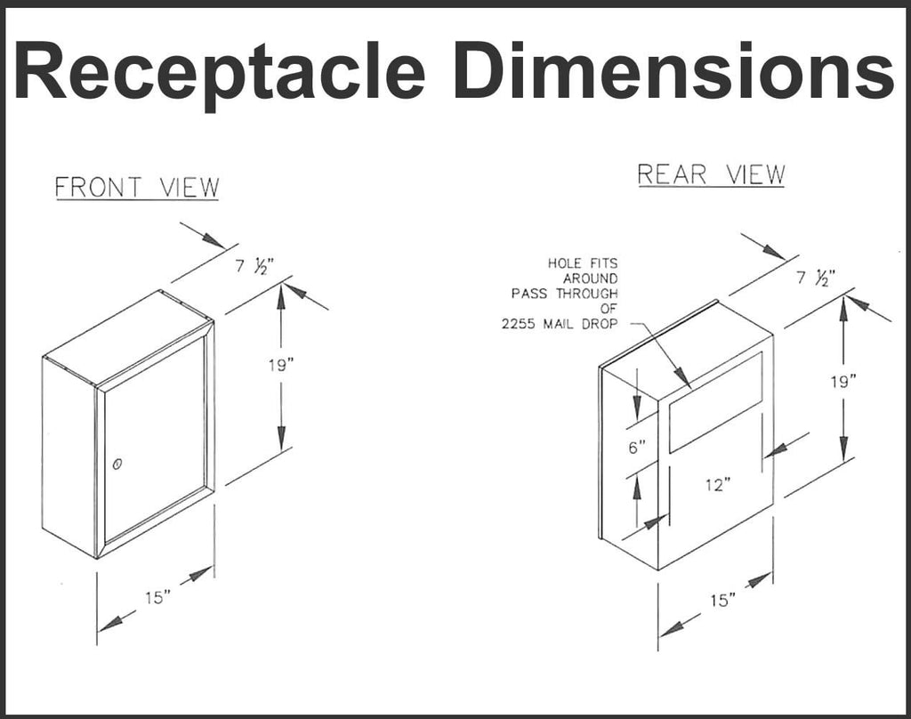 Mail Slot Optional Receptacle dimensions